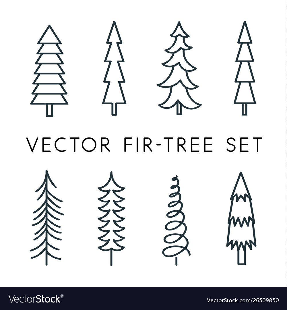 Pine Tree Icon Set - Line Art