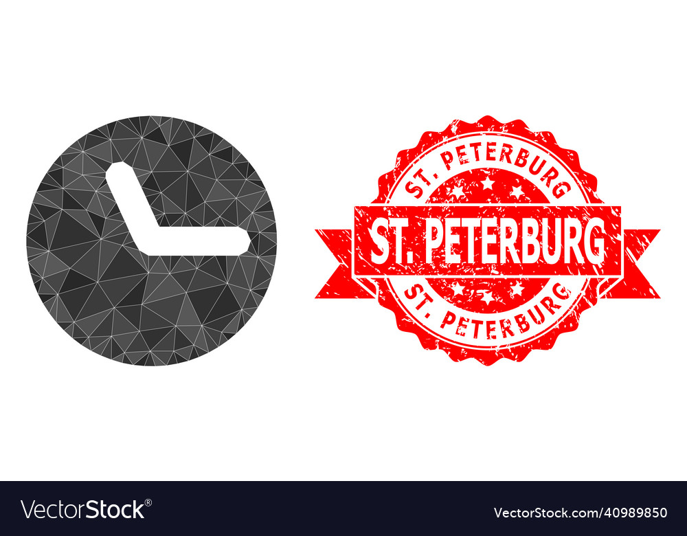 Rubber st peterburg stamp and clock low-poly