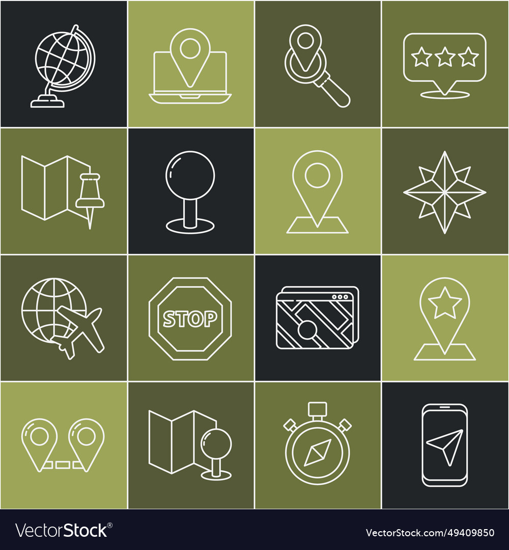 Set line city map navigation pointer vector image Set line city map navigation pointer
