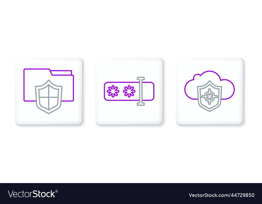 Set line cloud and shield document folder vector image Set line cloud and shield document folder
