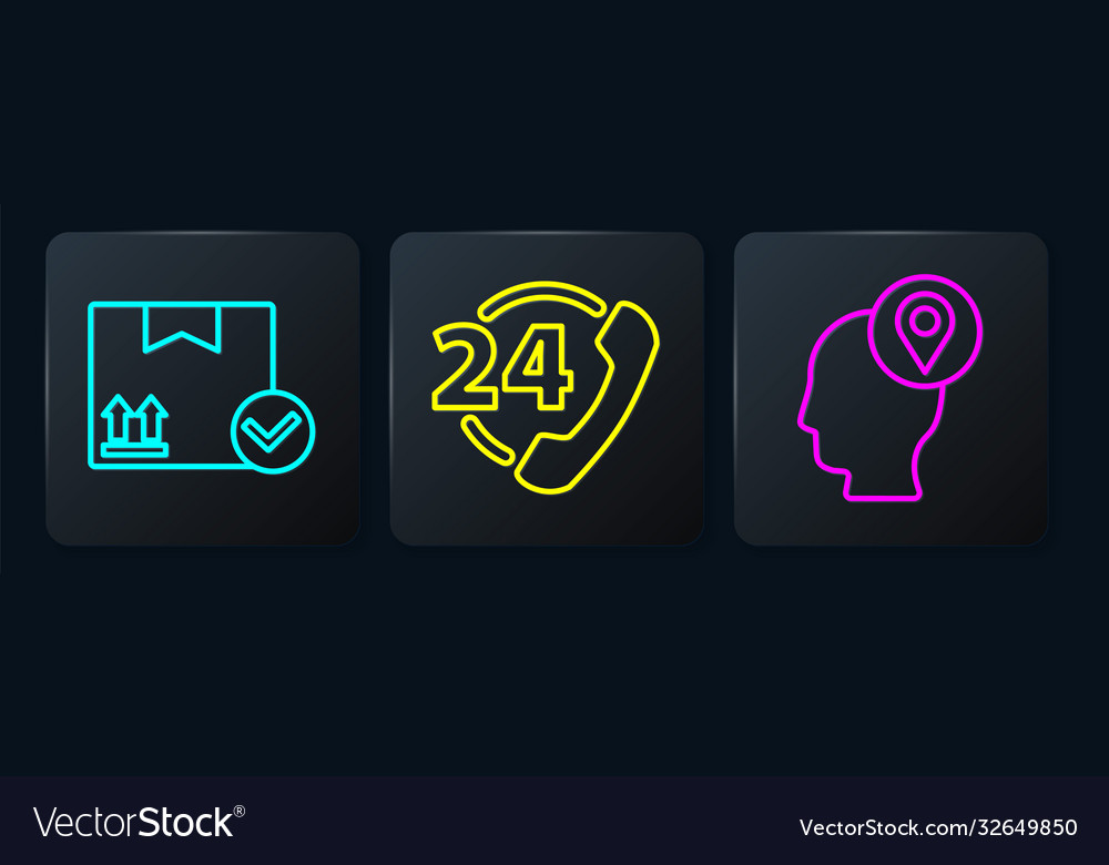 Set line package box with check mark delivery man Vector Image Set line package box with check mark delivery man