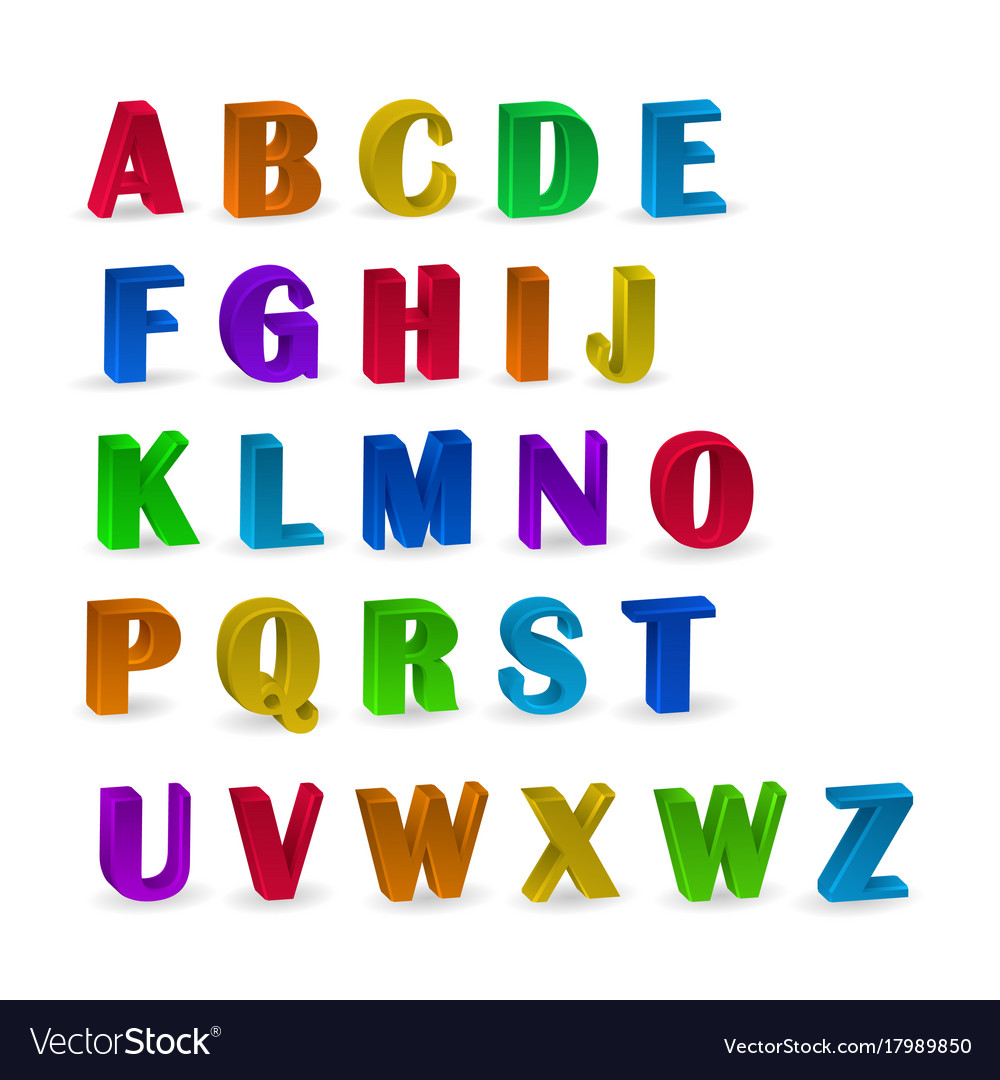 Set of colorful alphabets with numerals 3d Vector Image