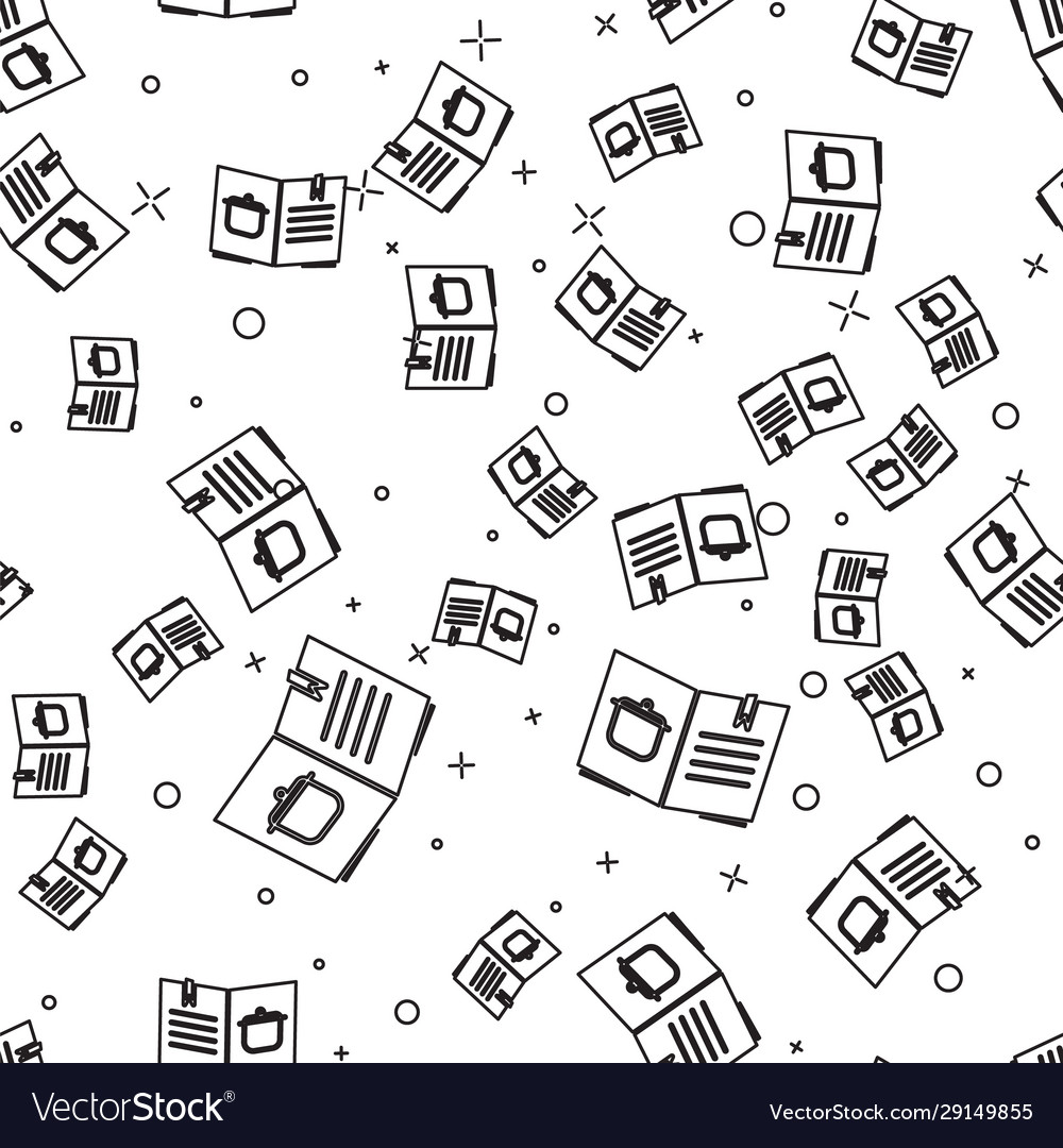 Black line cookbook icon isolated seamless pattern vector image Black line cookbook icon isolated seamless pattern