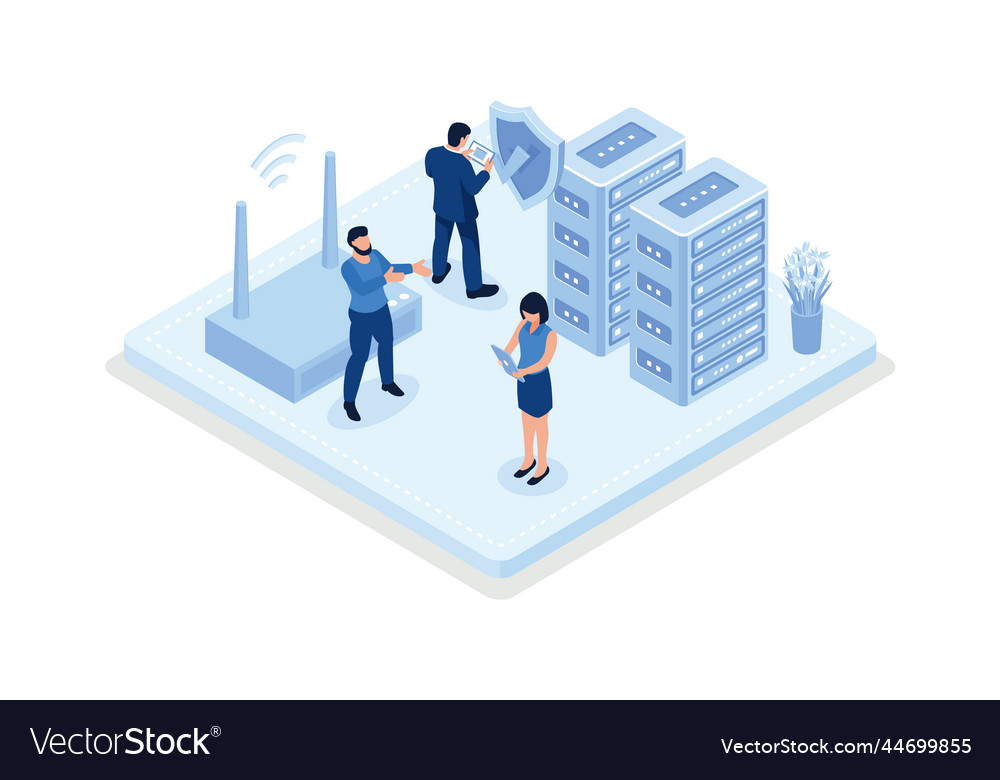 Characters using cyber security services