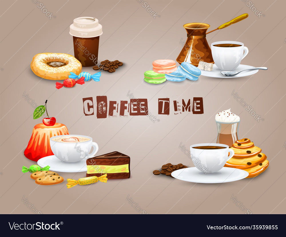 Kaffee dekorative Symbole Set vector image Kaffee dekorative Symbole Set