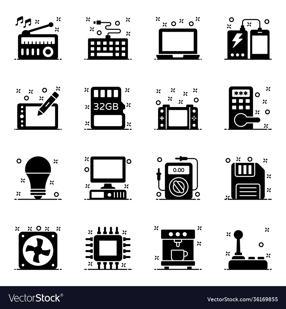 Computer Accessories In Modern Solid Style Pack Vector Image