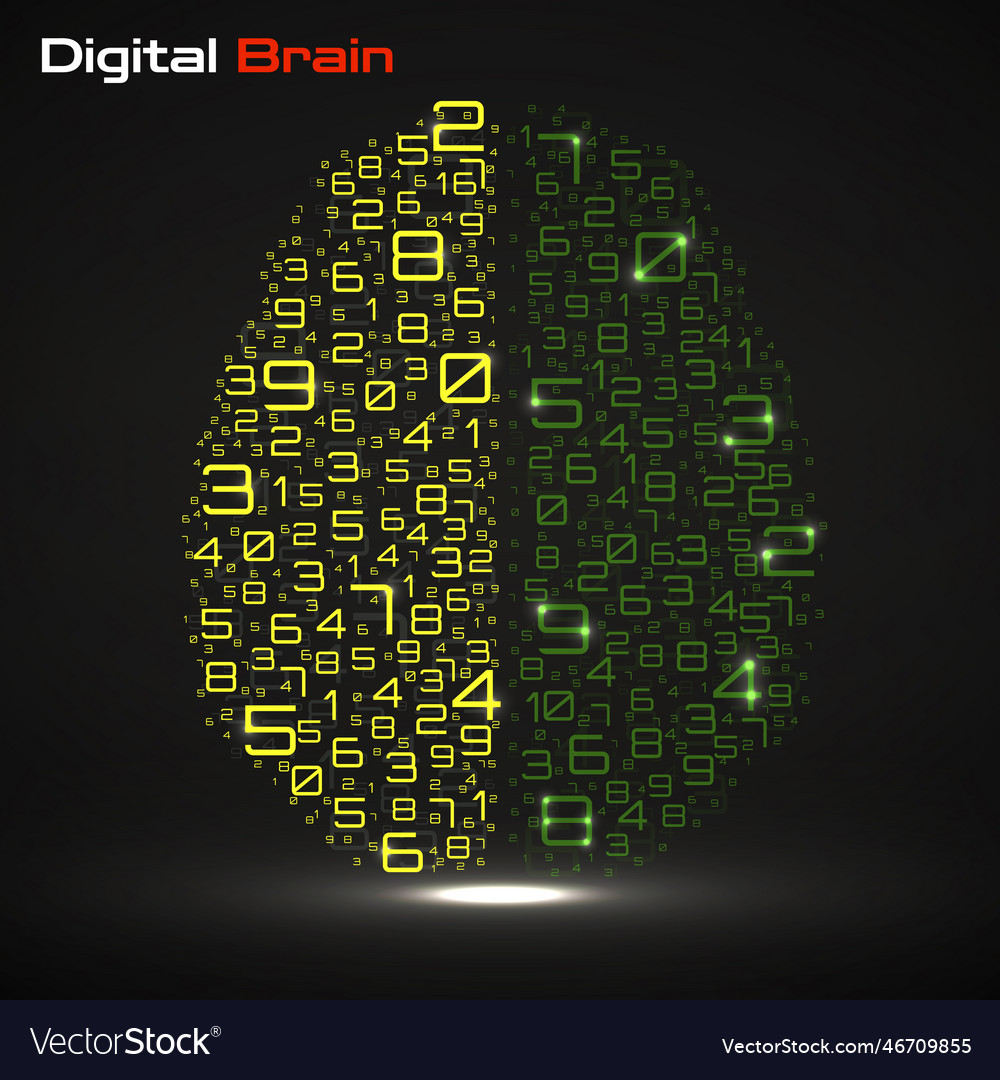 Digital brain with numbers artificial