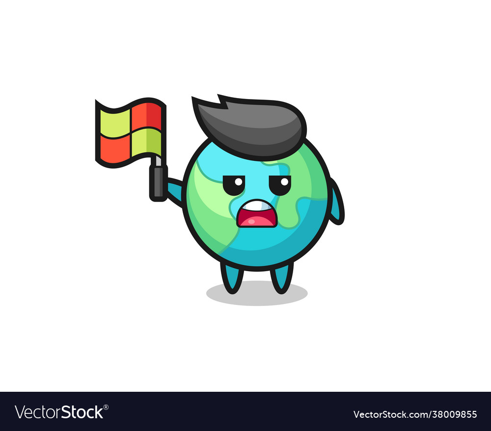 Earth character as line judge putting flag up Vector Image Earth character as line judge putting flag up