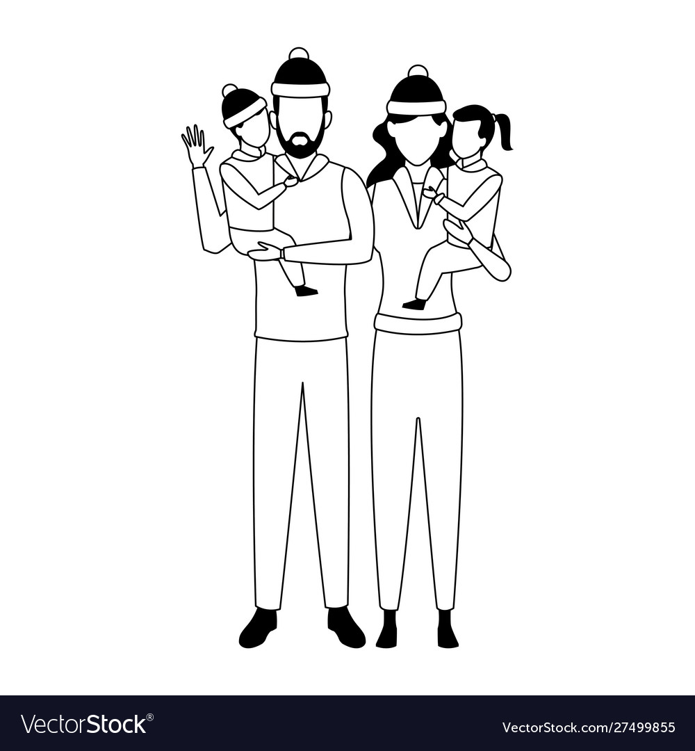 Happy family with little kids flat design vector image Happy family with little kids flat design