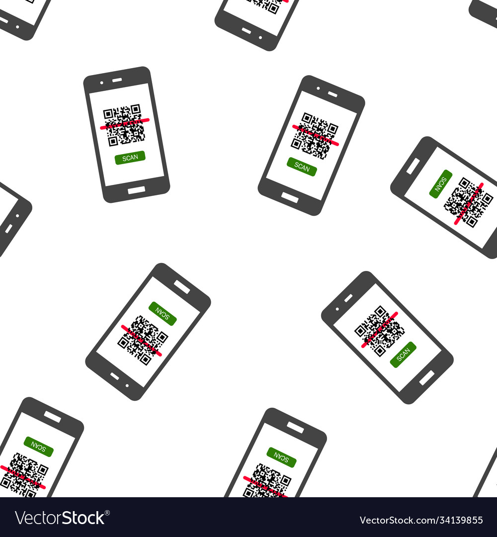 Qr code scan phone icon seamless pattern vector image Qr code scan phone icon seamless pattern