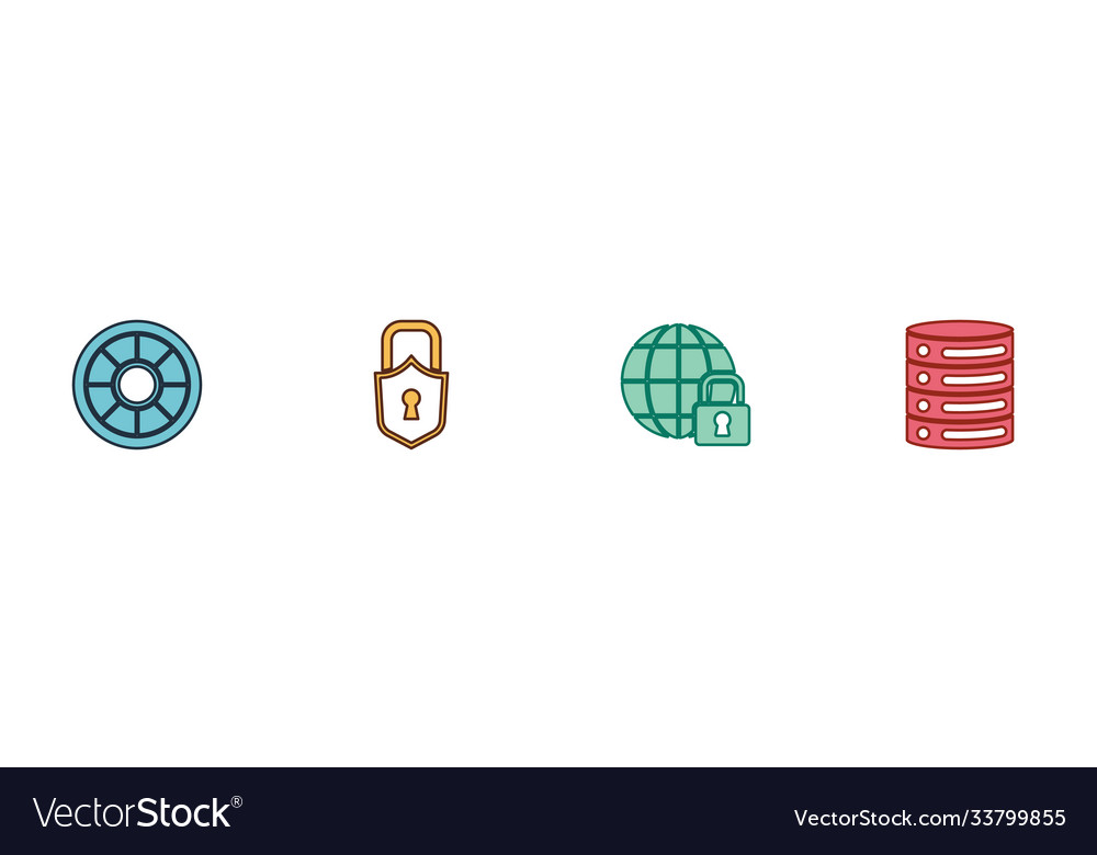Set safe lock global lockdown and server data Vector Image Set safe lock global lockdown and server data