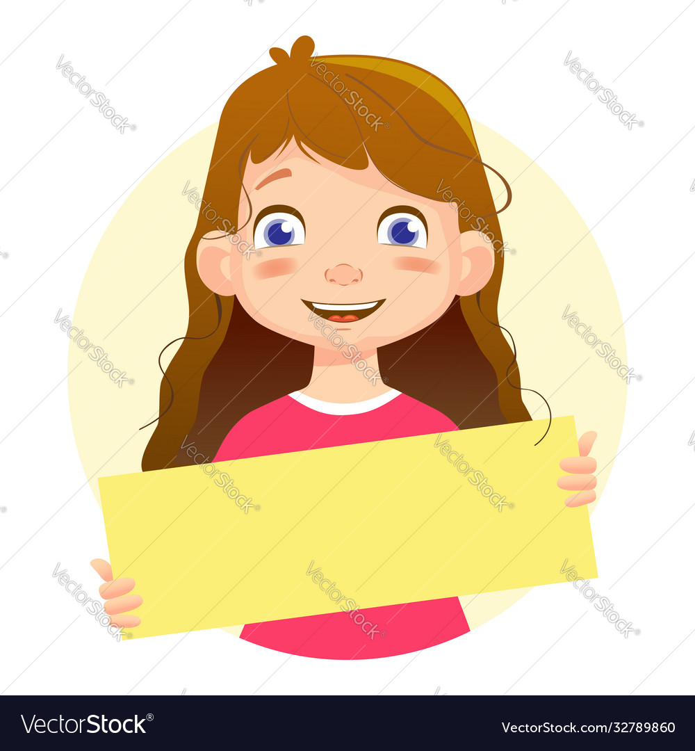 Girl holding blank poster-smile Royalty Free Vector Image