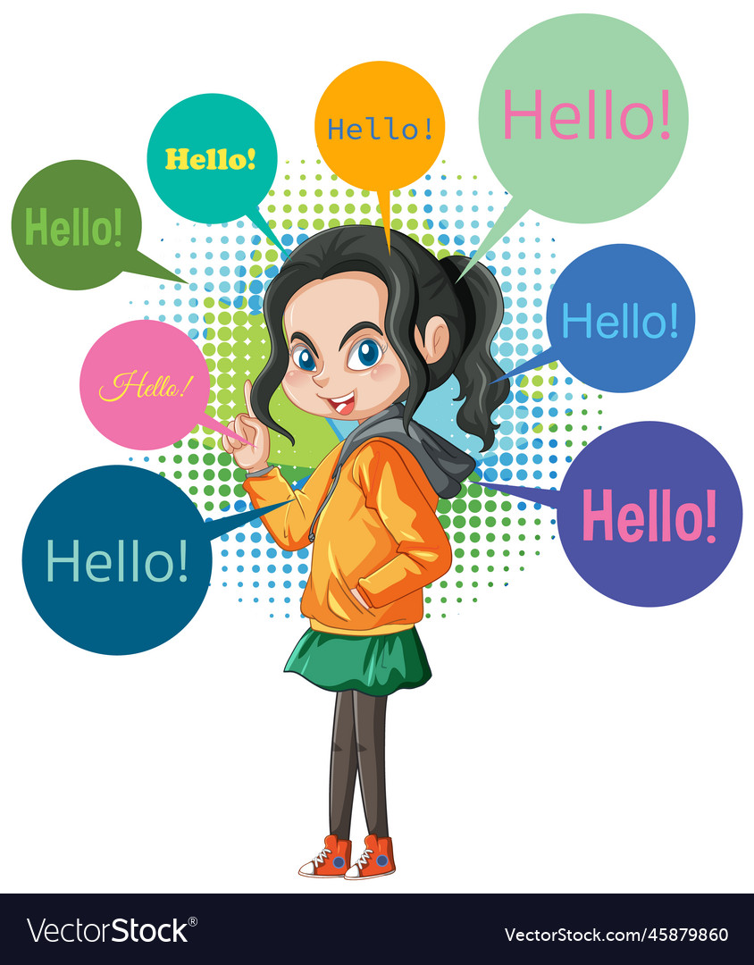 Girl with bubble speech greeting Royalty Free Vector Image