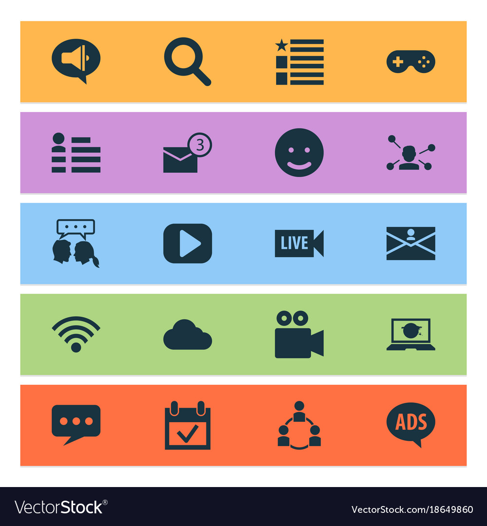 Internet icons set with overcast contact