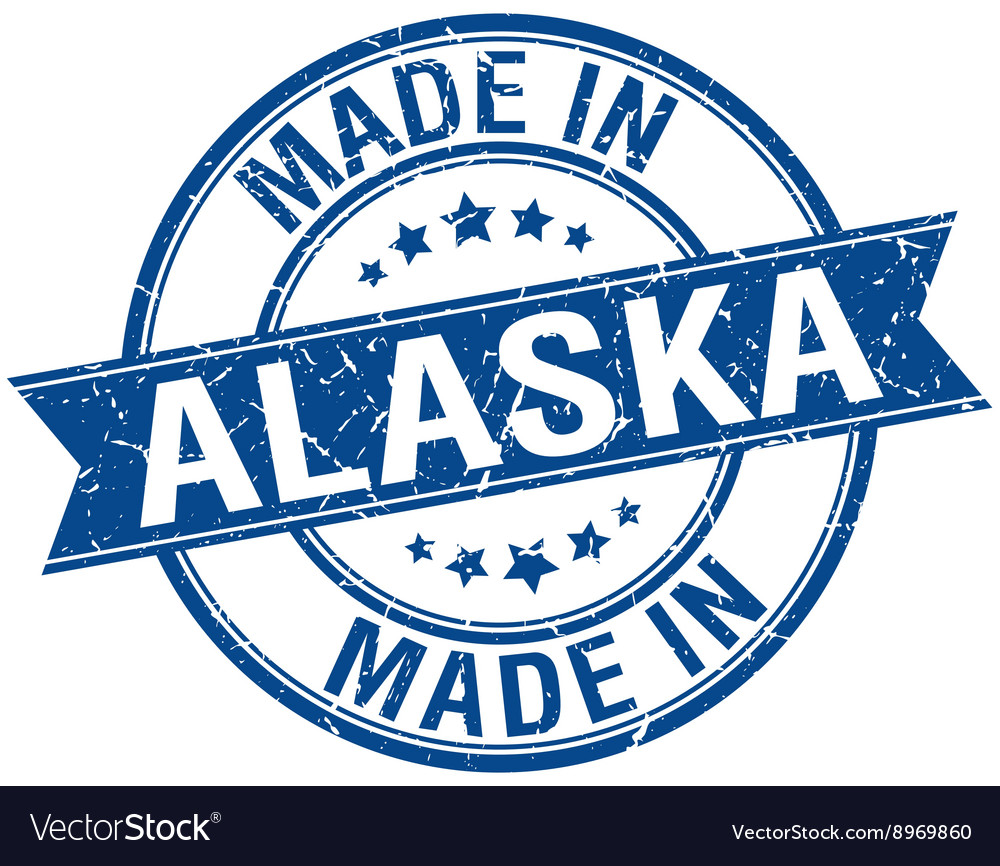 Made in alaska blue round vintage stamp