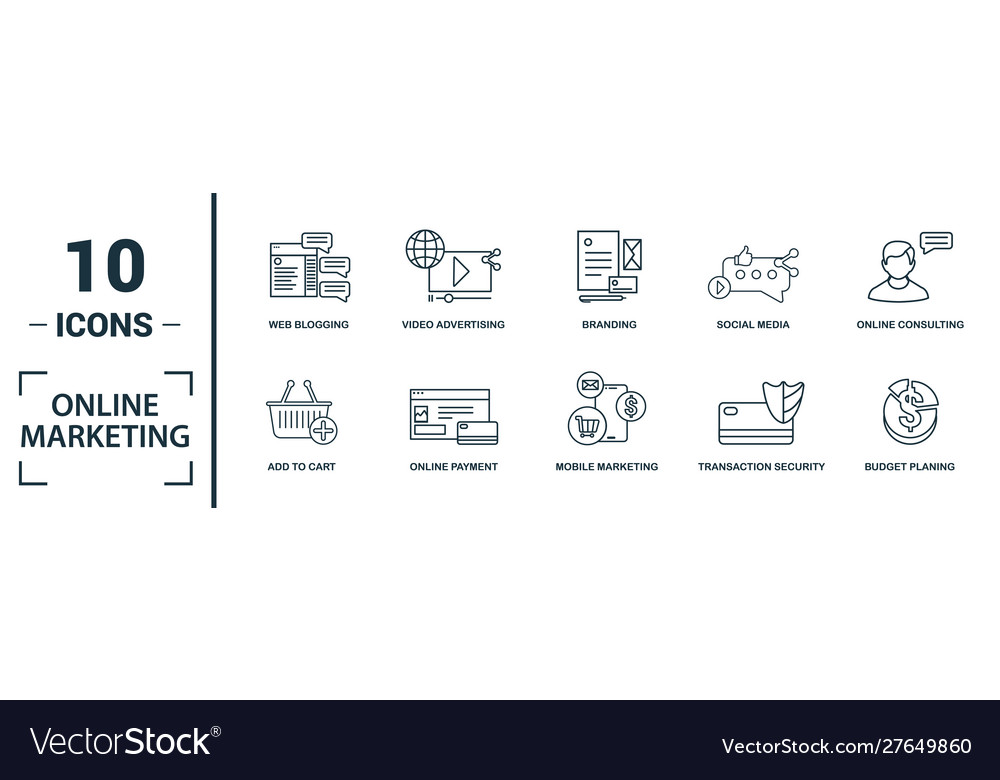 Online marketing icon set include creative Vector Image