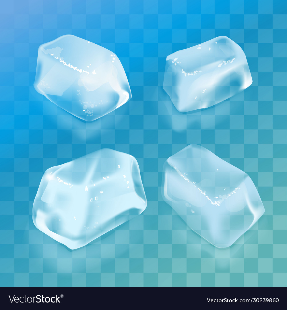 Realistic ice cube set on transparent background