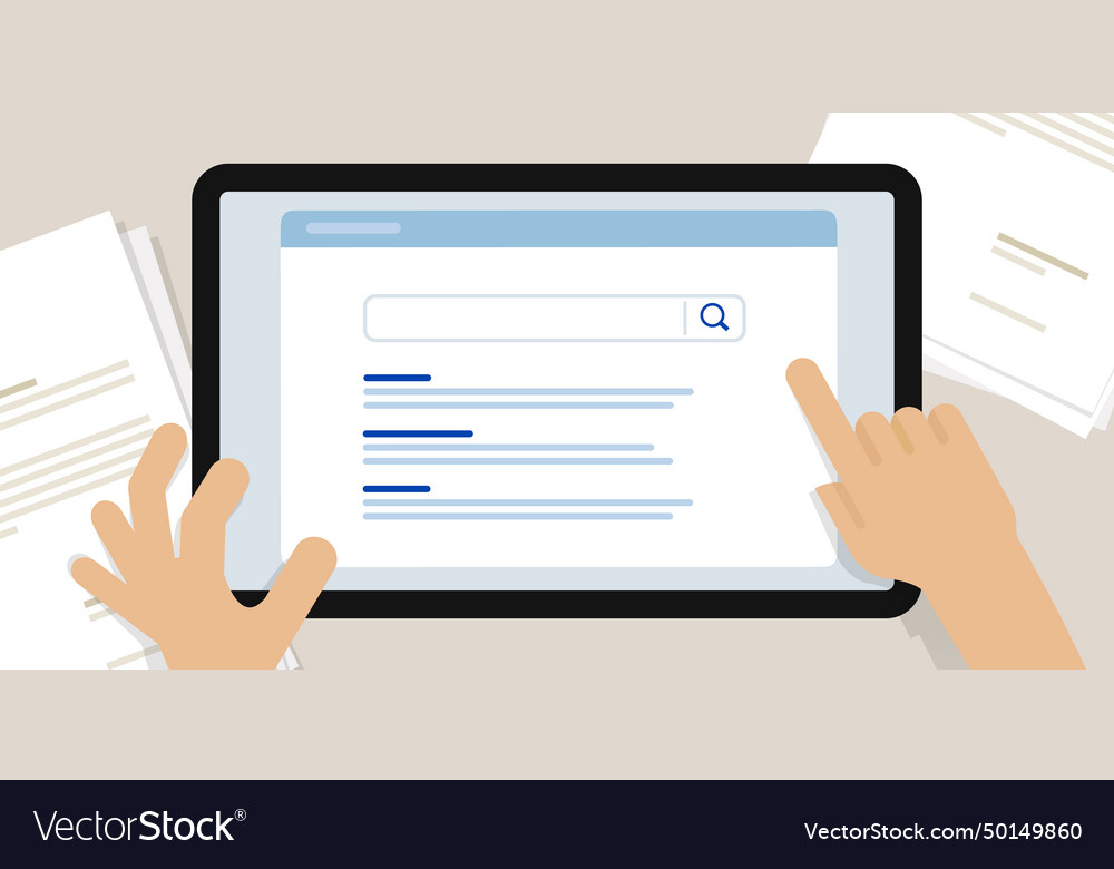 Search engine result page on device tablet screen