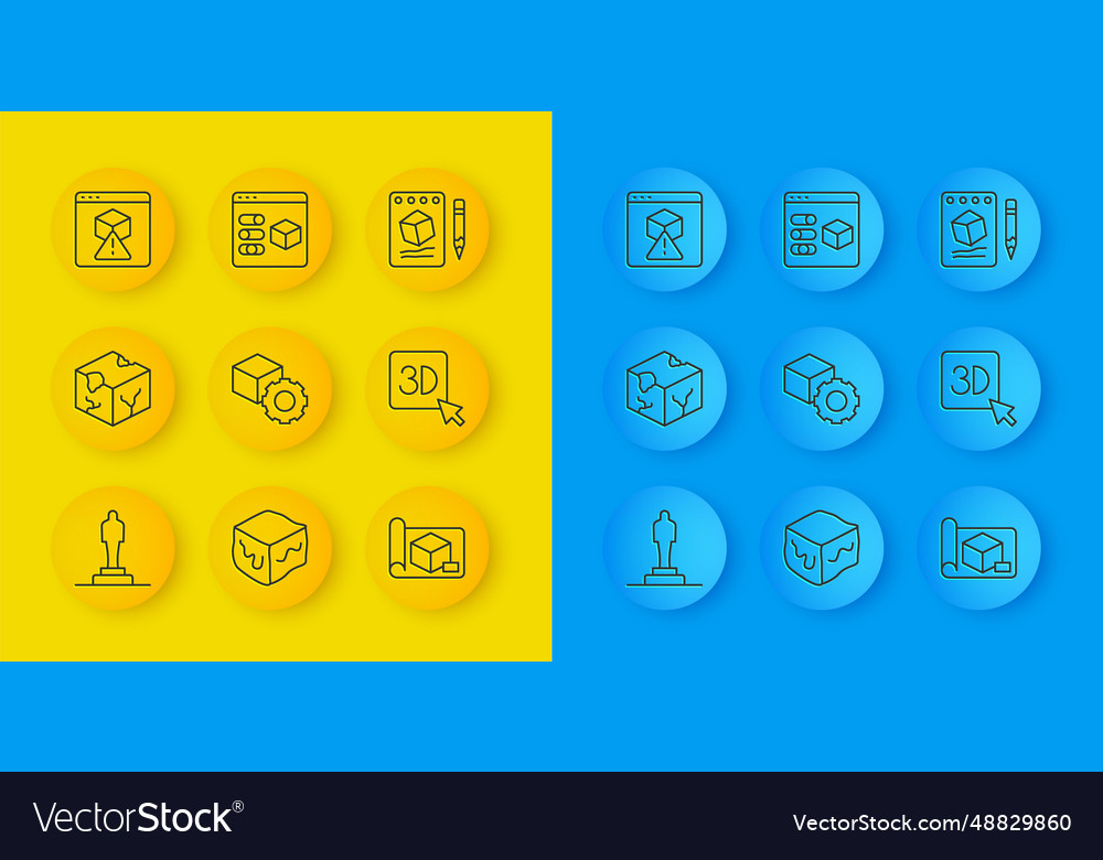 Set line 3d printer model isometric cube graphing vector image Set line 3d printer model isometric cube graphing