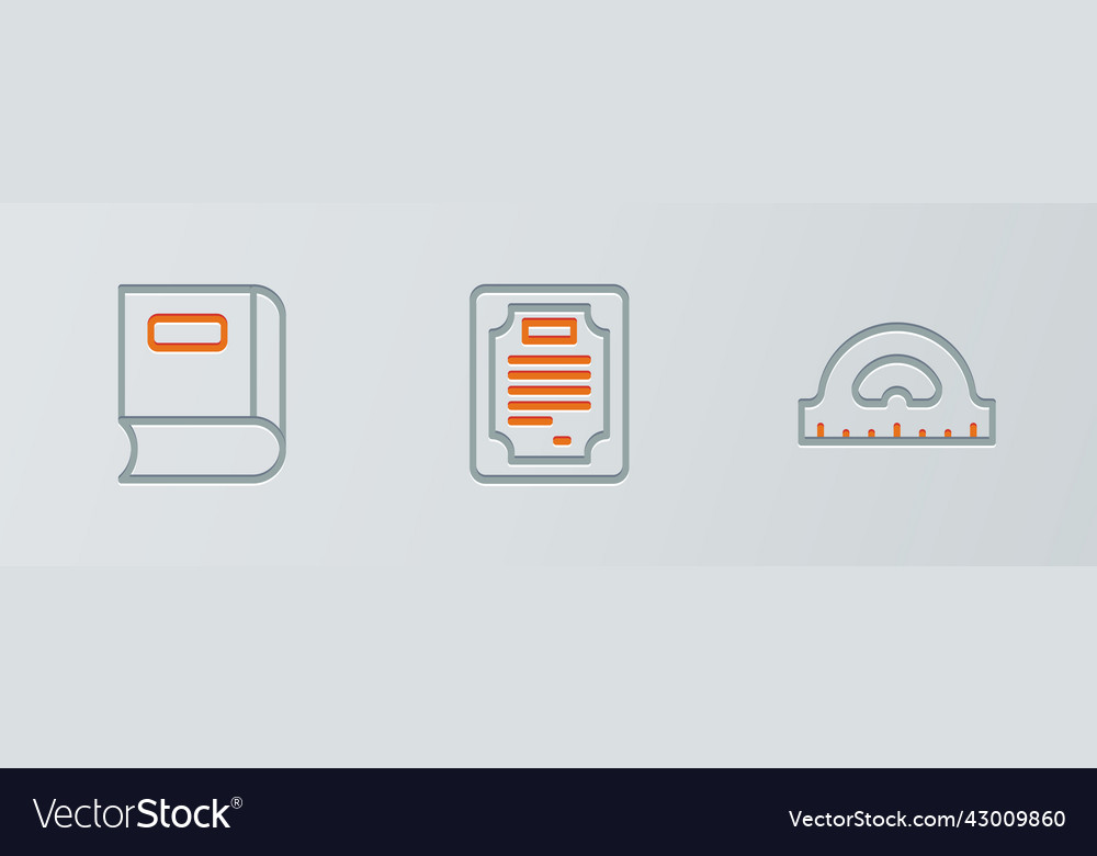 Set line protractor grid book and certificate vector image Set line protractor grid book and certificate