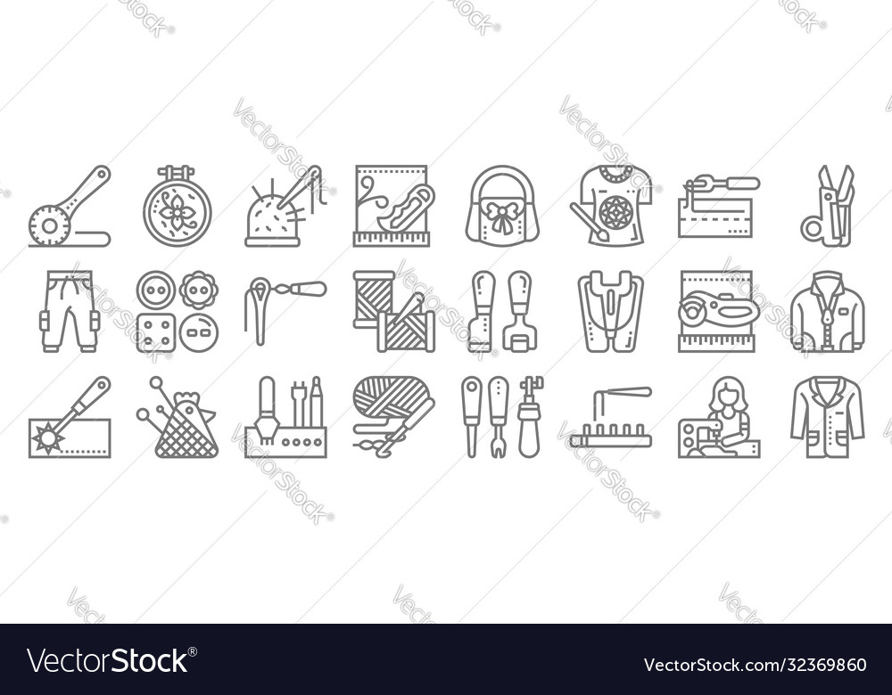 Sewing equipment line icons linear set quality