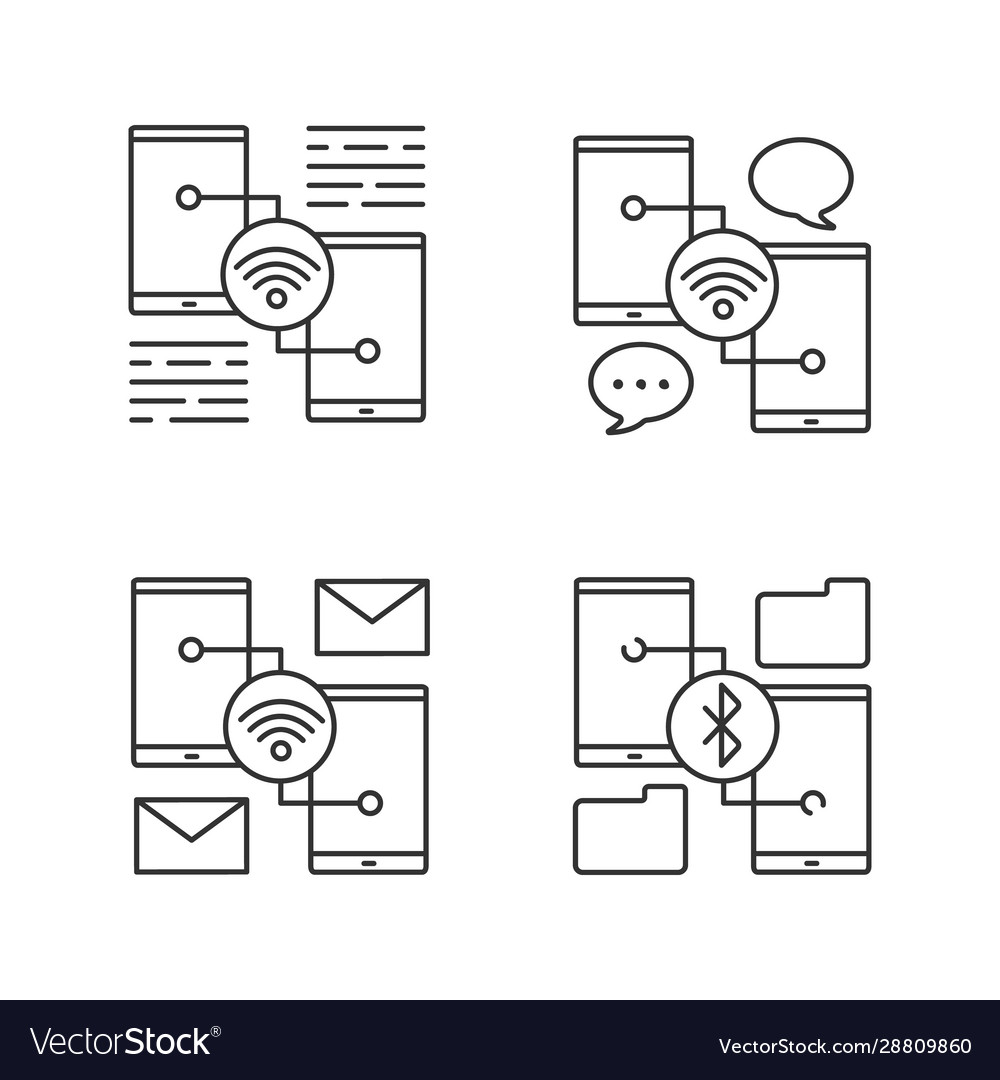 Smartphone connection linear icons set vector image Smartphone connection linear icons set