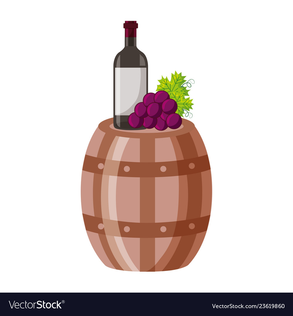 Wine bottle wooden barrel grapes