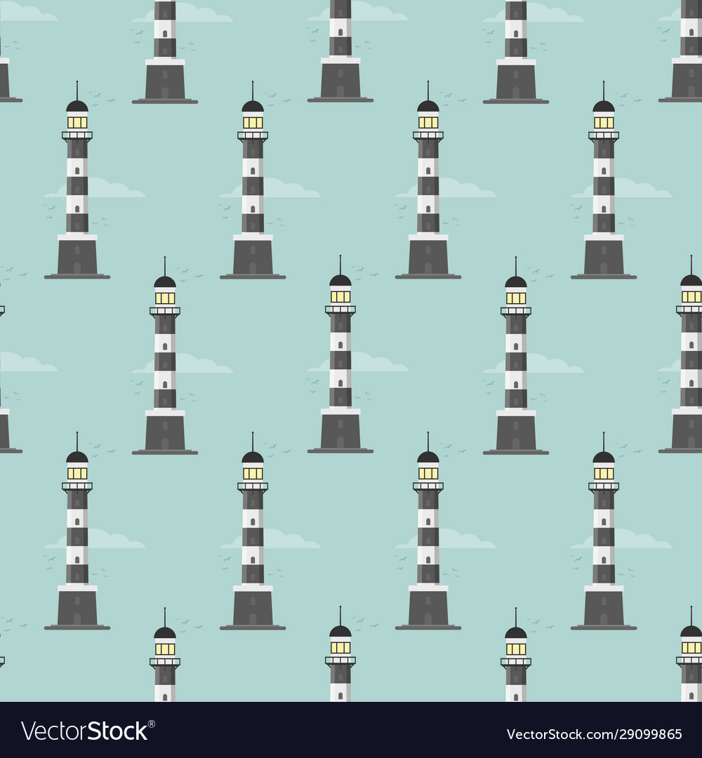 Lighthouse seamless pattern on a blue background vector image Lighthouse seamless pattern on a blue background