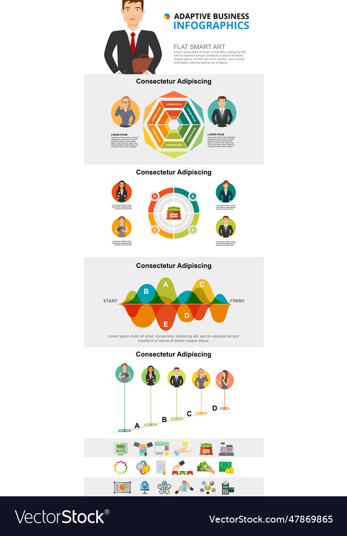 Management workflow and marketing infograph charts