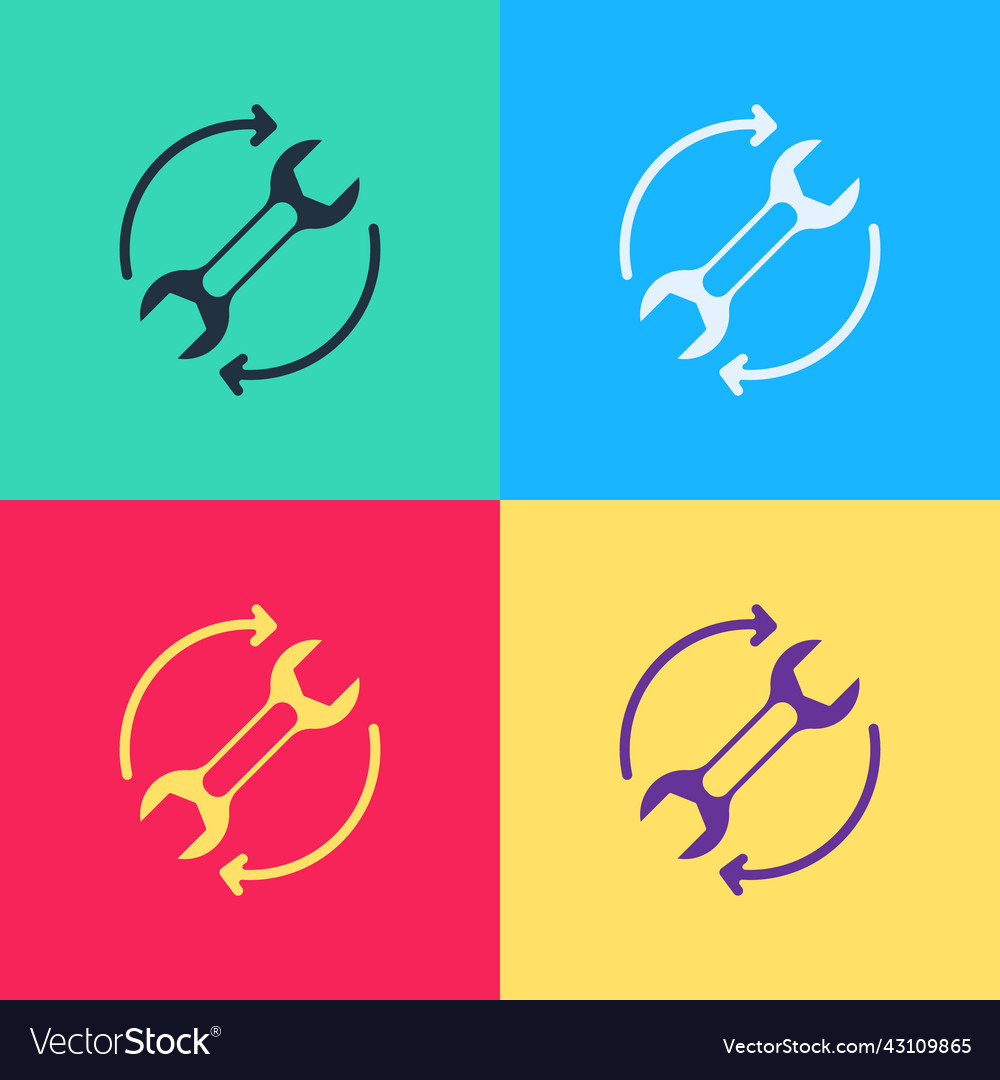 Pop art wrench spanner and arrows as workflow icon