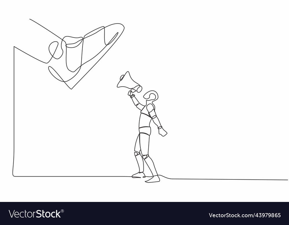Single continuous line drawing robot speaking vector image Single continuous line drawing robot speaking
