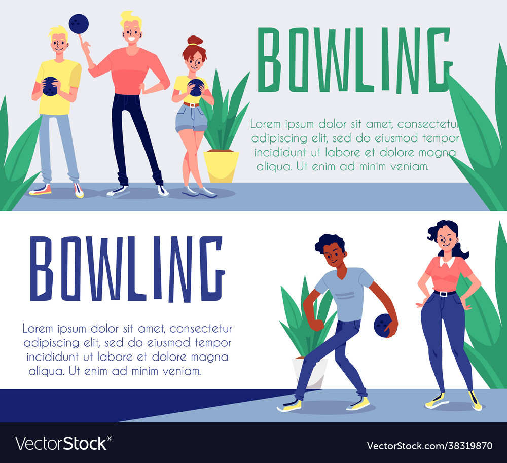 Bowling banners or flyers set with people gamers