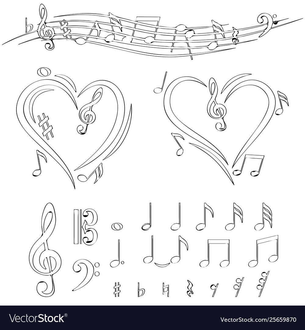 Drawn doodle lineed icon set big music pack