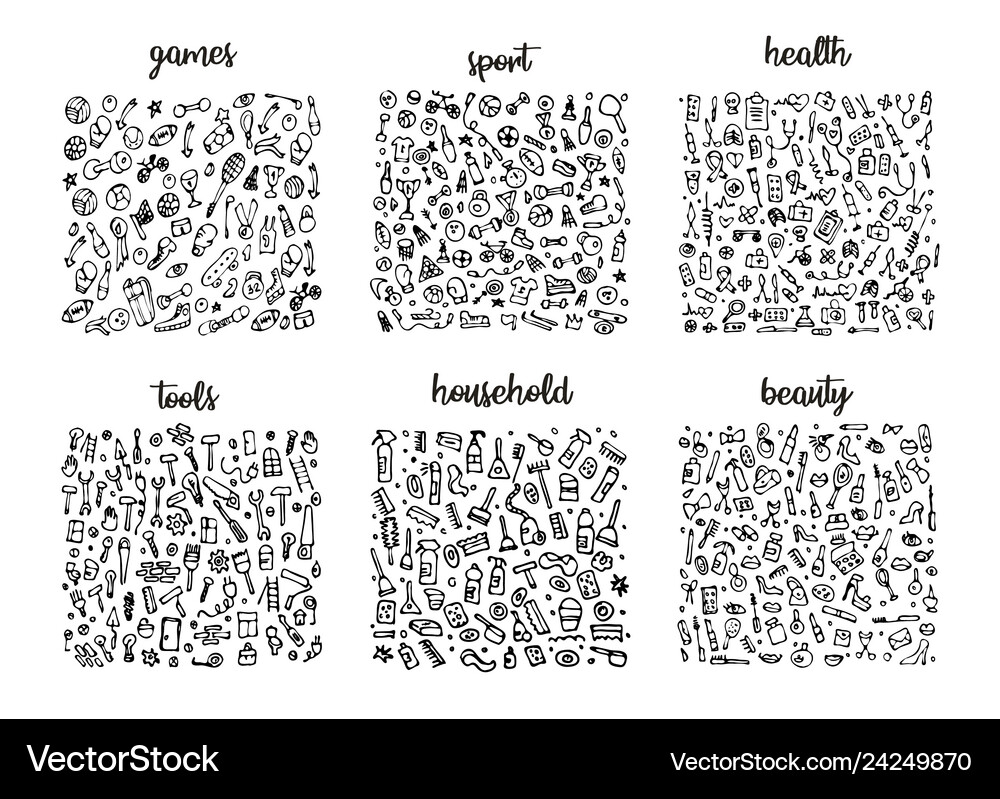 Hand drawn icons set and elements pattern digital Vector Image