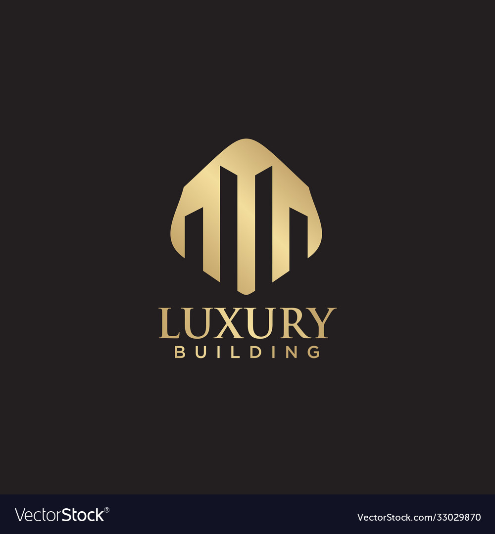 Luxury building logo design with gold color Vector Image