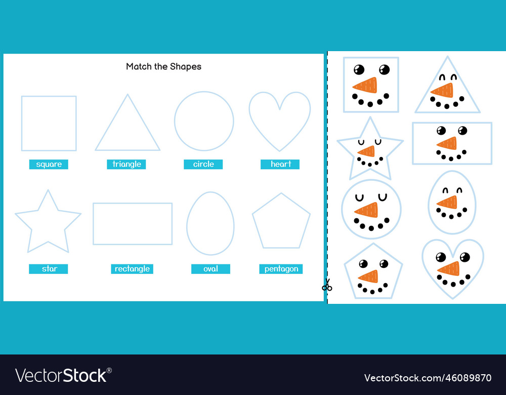 Match the shapes with cute snowman face activity