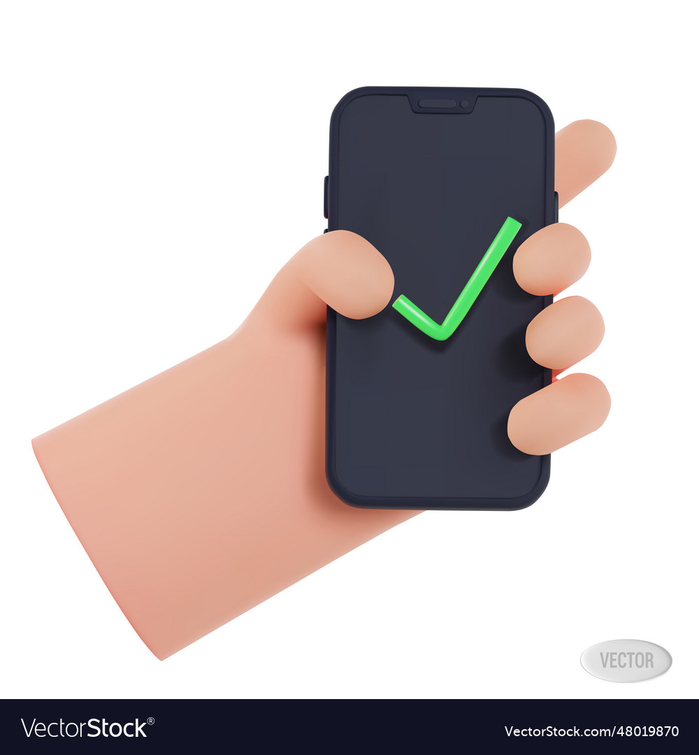 Render of a phone icon in hand with check mark