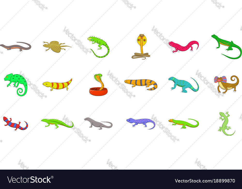 Reptile icon set cartoon style Royalty Free Vector Image