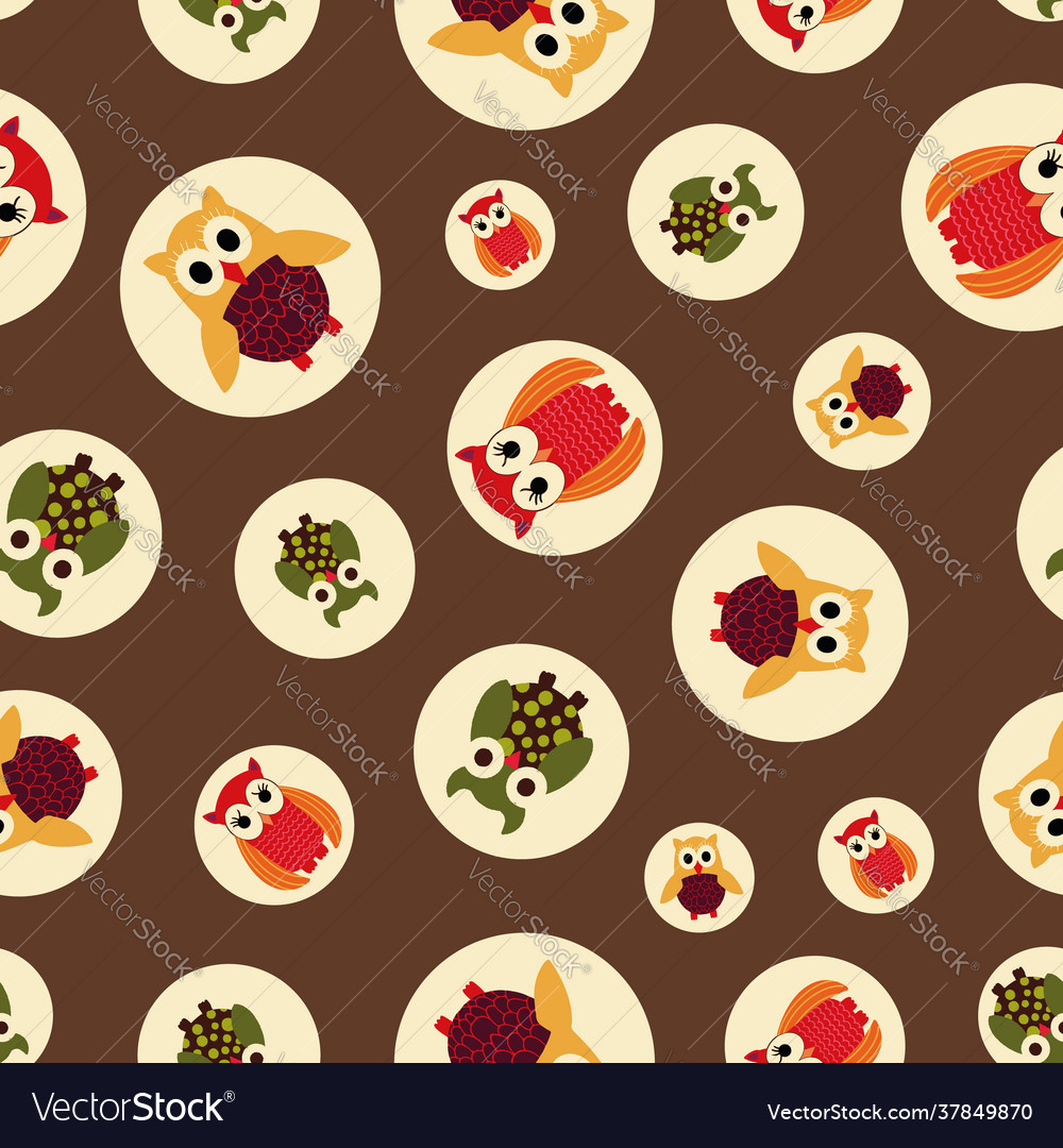 Retro coloured owls repeat pattern print vector image Retro coloured owls repeat pattern print