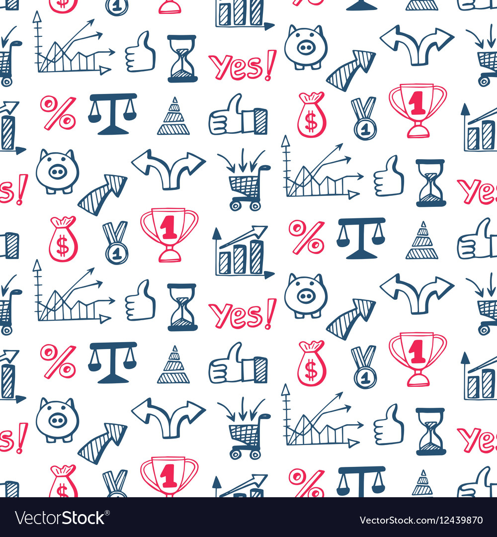 Seamless pattern with business doodles icons set