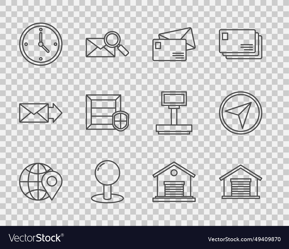 Set line location on the globe warehouse envelope vector image Set line location on the globe warehouse envelope