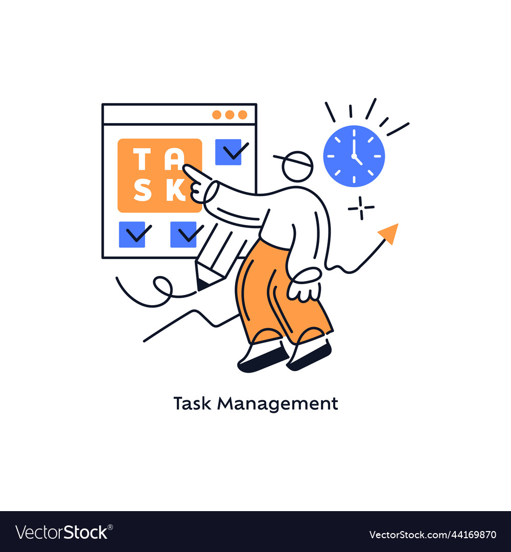 Task management isolated concept metaphor flat vector image Task management isolated concept metaphor flat