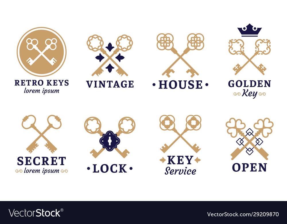 Vintage key label old keys emblem retro lock Vector Image