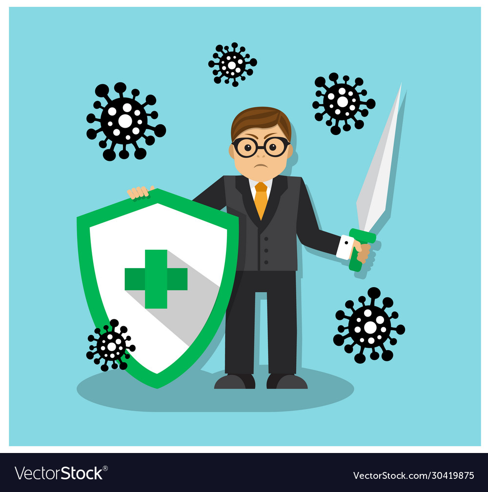 A man with shield and sword fights virus Vector Image