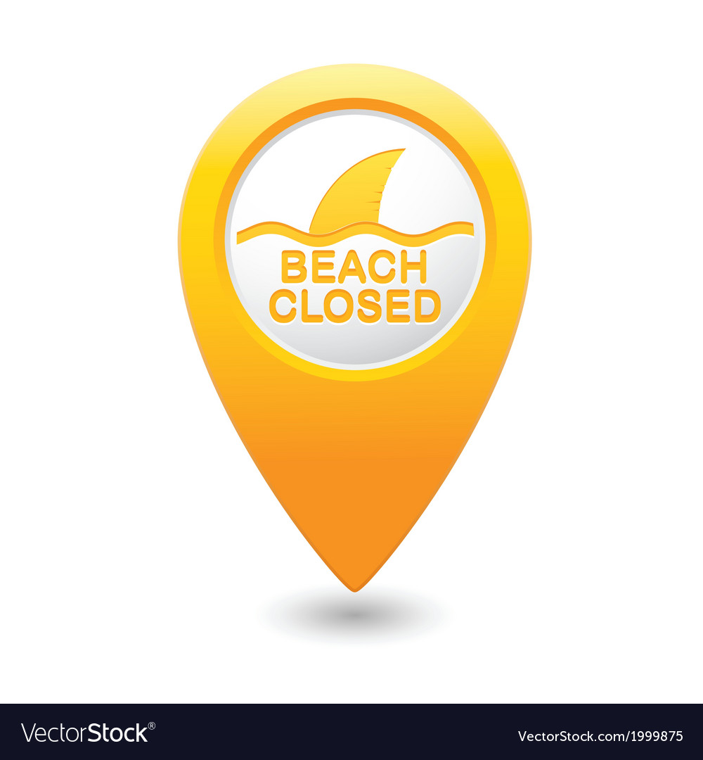 Beach closed sharks symbol yellow map pointer