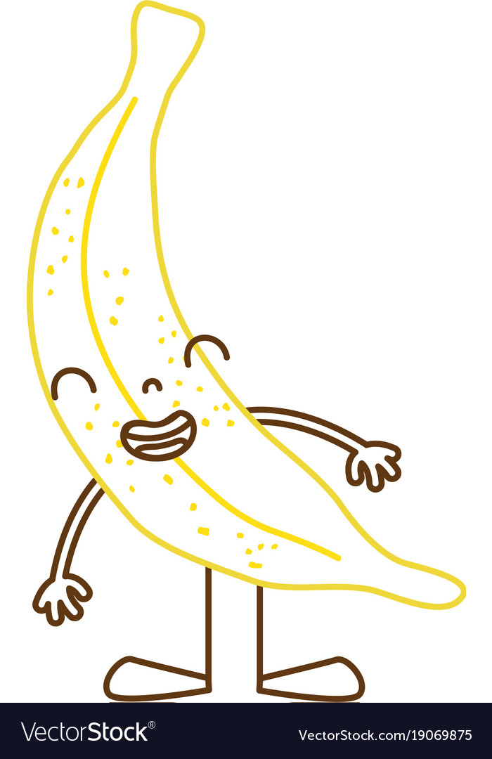 Color line kawaii banana smile fruit with arms