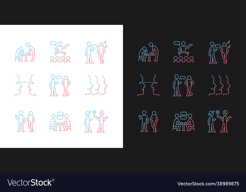 Communication process gradient icons set for dark Vector Image Communication process gradient icons set for dark