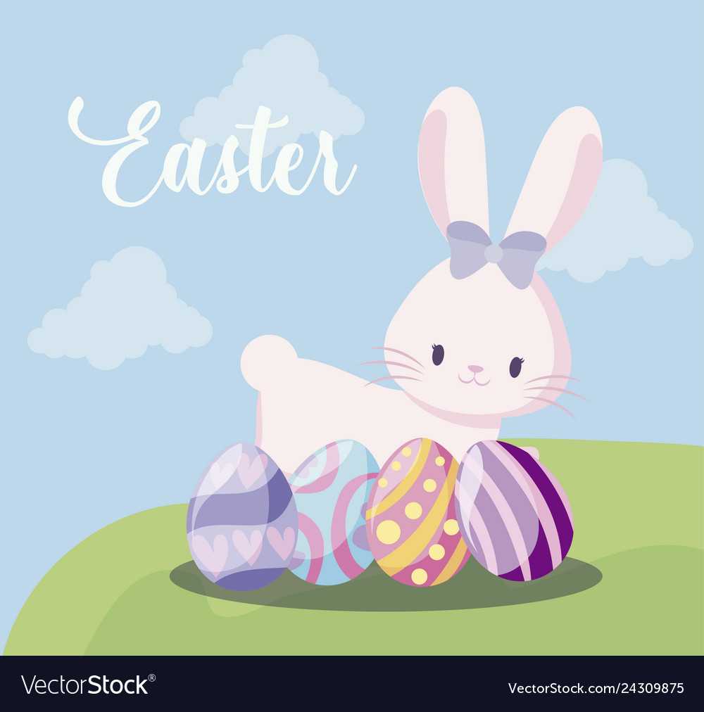 Cute rabbit female with eggs easter in Royalty Free Vector