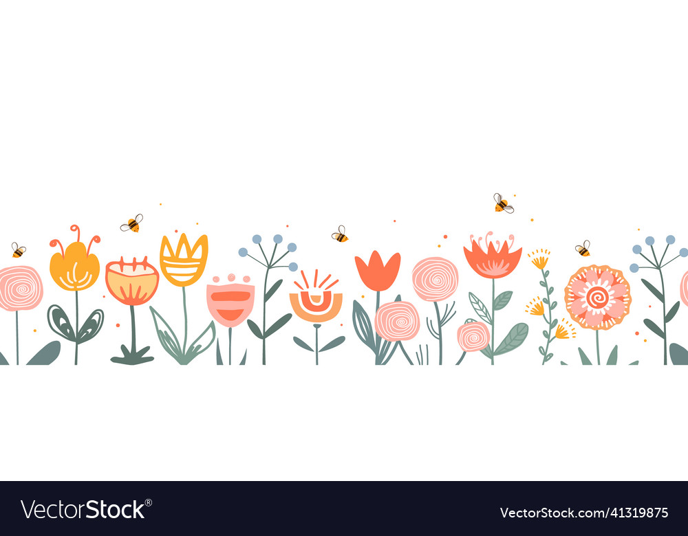 Fairy flowers border seamless pattern vector image Fairy flowers border seamless pattern