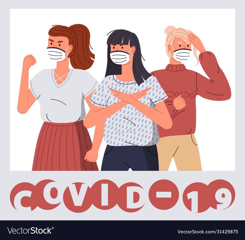 Group women wearing protective face medical vector image Group women wearing protective face medical